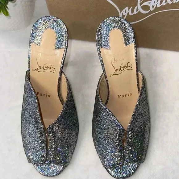 Christian Louboutin SZ 6.5 Silver Predumule 100 Napa - Picture 2 of 8